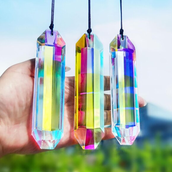 3 PCS 5" Large Crystal Suncatcher Prisms Window Light Reflecting Rainbow Makers - Picture 1 of 8
